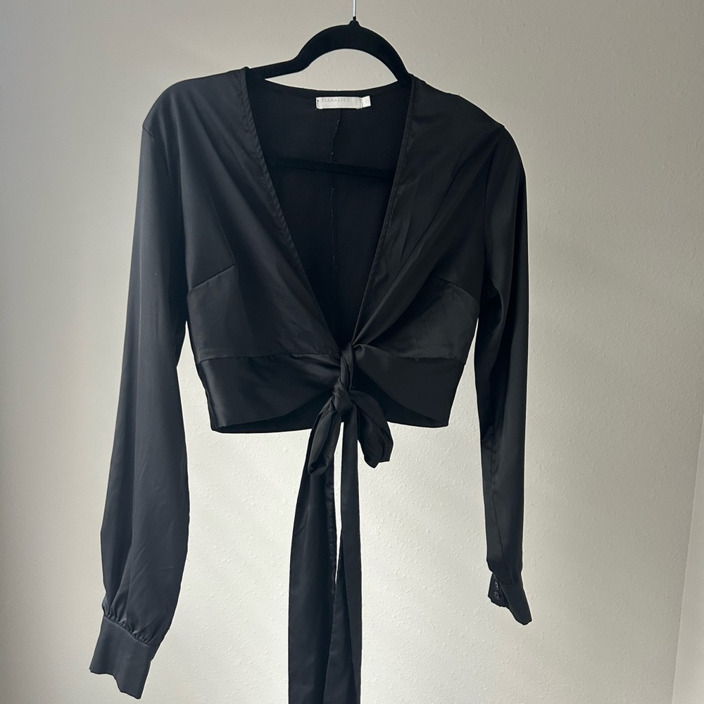 Elegant Black Tie-Front Blouse